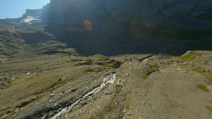 Aerial view of a rocky landscape is displayed in spring