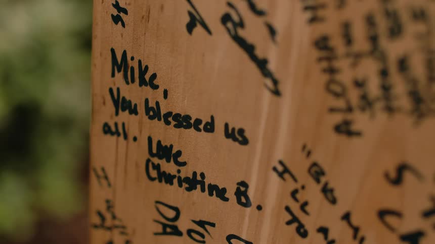 Messages of love written on wood outside
