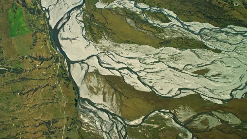 An aerial view of a system of rivers and streams in nature