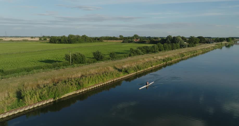 Women uses small oars rowing a boat on river