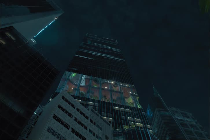 The lights flash up the building