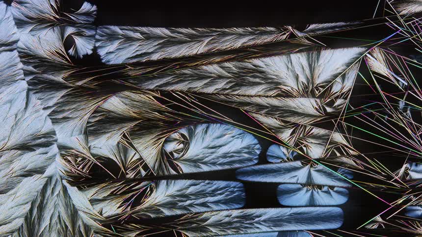 Feathery texture spreads into black area divided into multiple shards