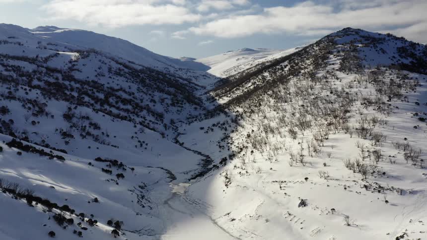 The mountains are covered in snow
