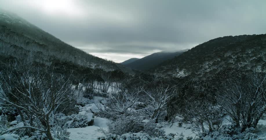 A view of hills with snow on them