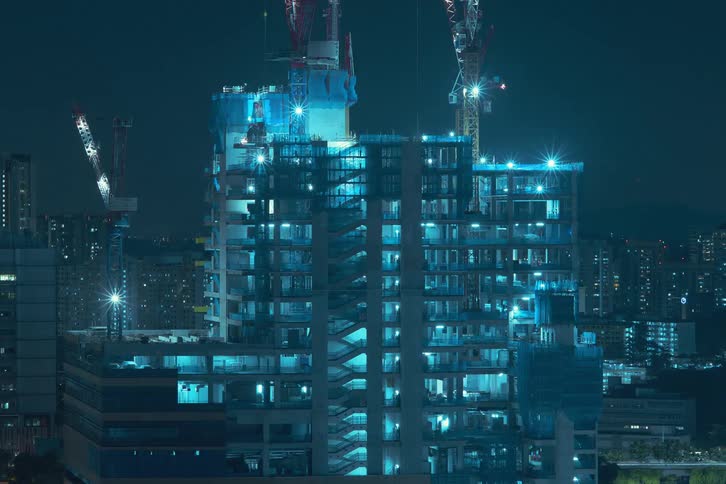 A time lapse of an office building being constructed