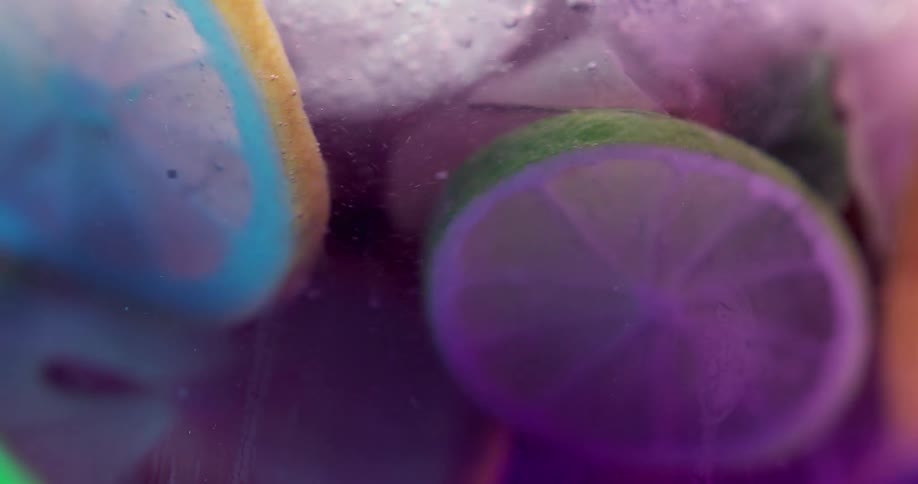 Lemon slices and mint in icy water
