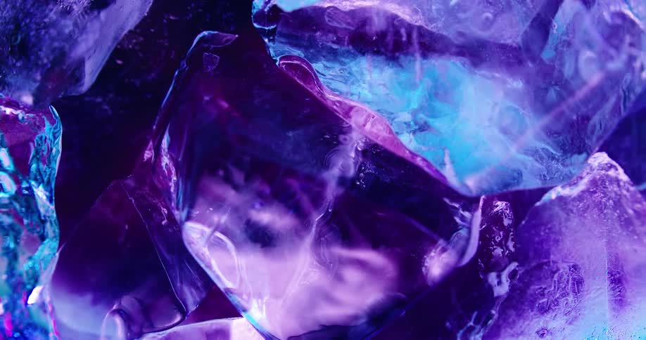 Purple and blue ice sculptures and chunks slowly turn to reveal all of the pieces