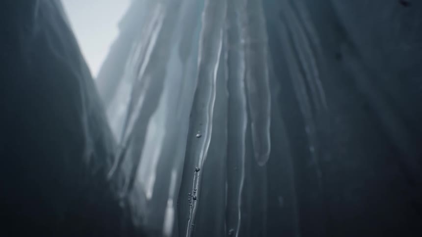 Close up of icicles hanging / russia
