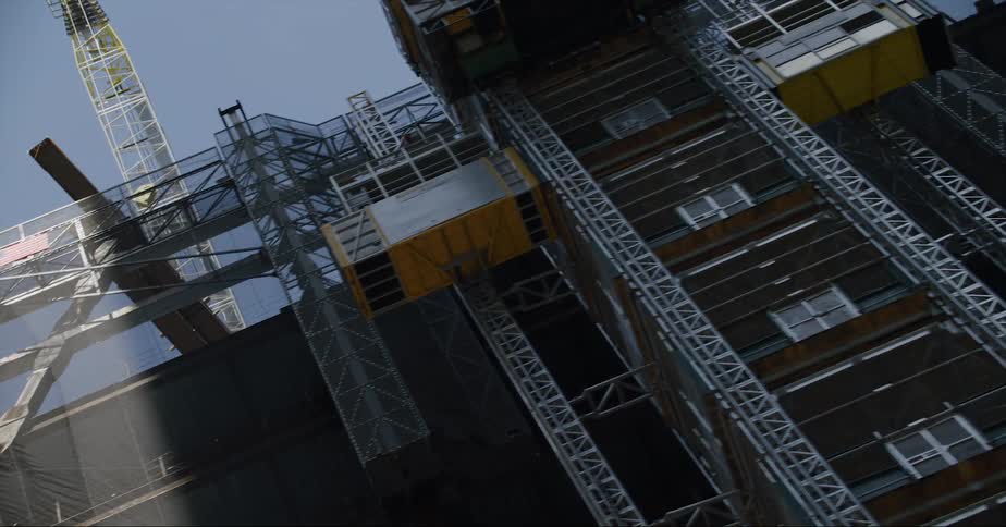 Exterior view of building during construction