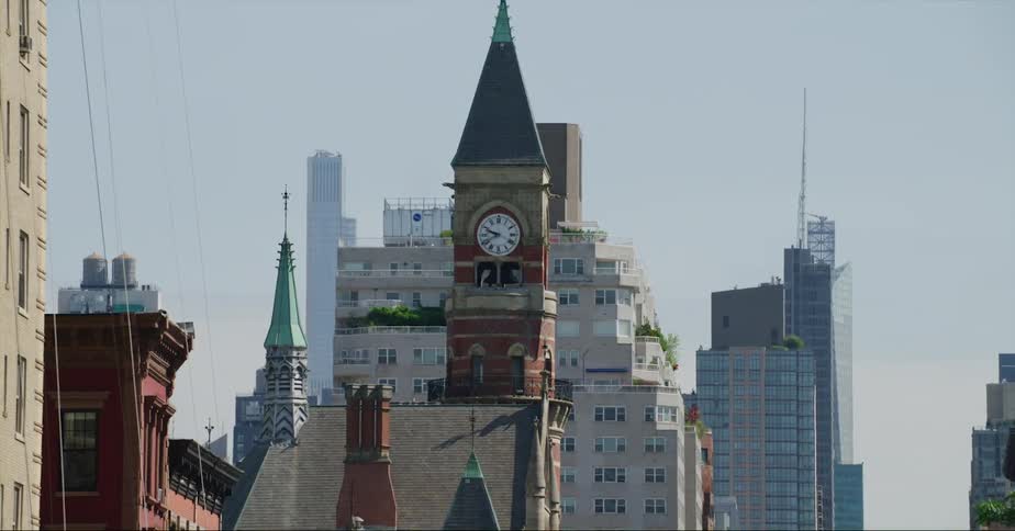 Aerial view of a downtown city is displayed during spring