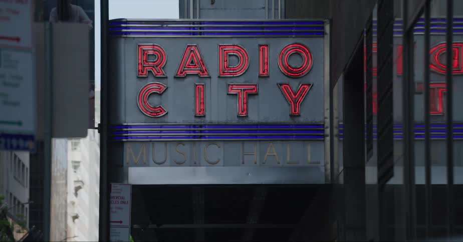 Exterior view of radio city music hallin the midtown manhattan neighborhood of new york city