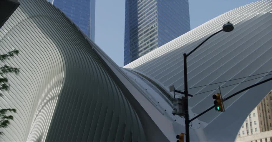 Exterior of the world trade center station on the path system in new york at morning