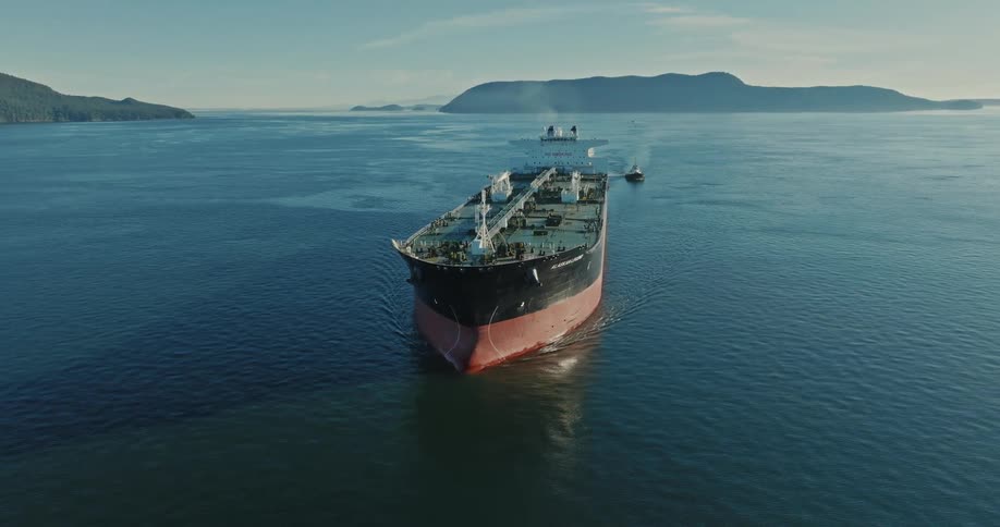 Aerial view of cargo ship sailing