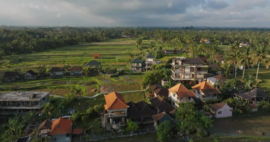 Homes line the farmland
