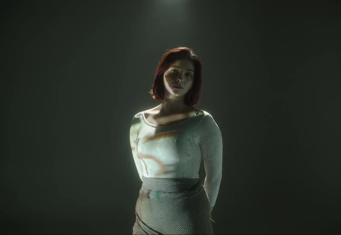 A portrait of a woman in a room