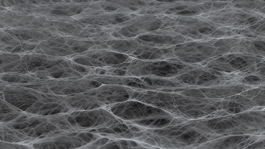 A white substance like a thick spiderweb stretches across the darkness