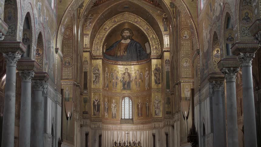 Ornate carvings and paintings decorate a church