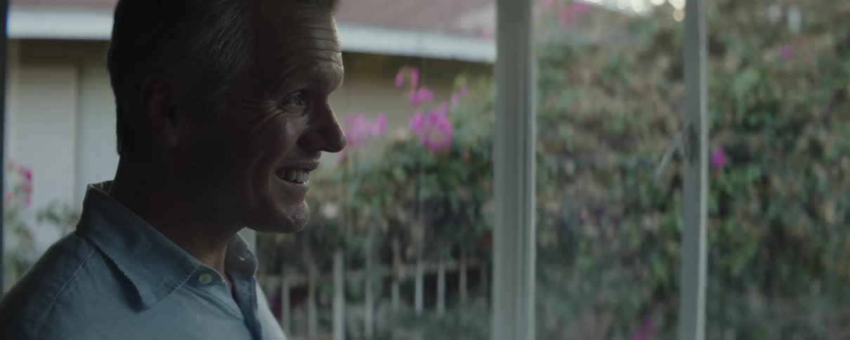 Mature man looking at the porch from the window of his studio at morning
