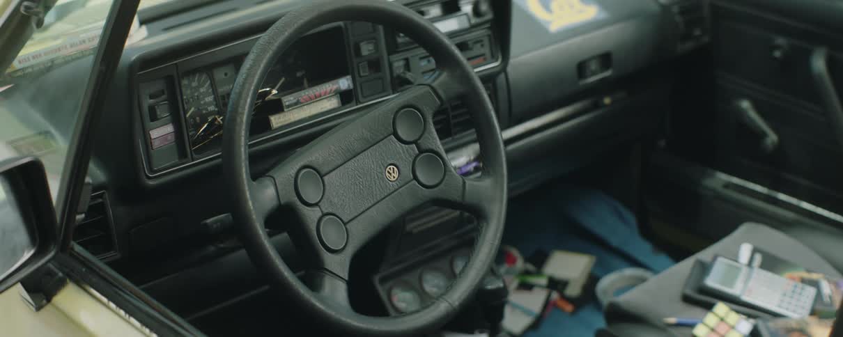 Interior of old volkswagen cars steering wheel and dashboard