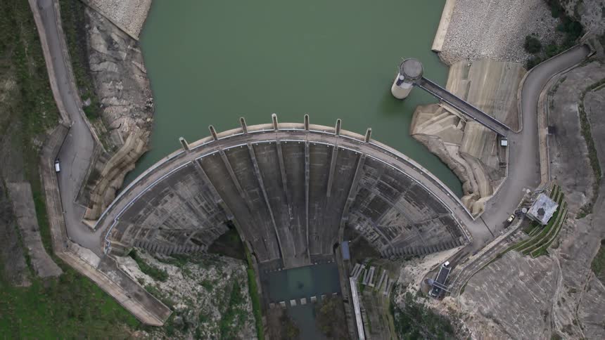Aerial view of a very large dam