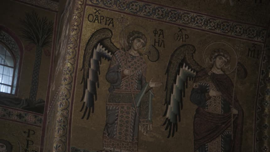 Paintings on the wall in a religious building