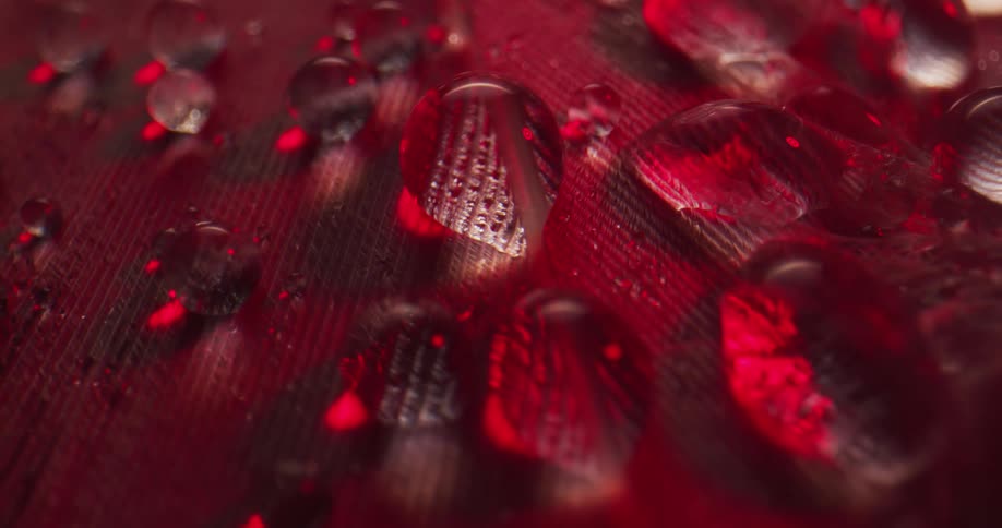 Close up view of rain droplets is displayed on an object