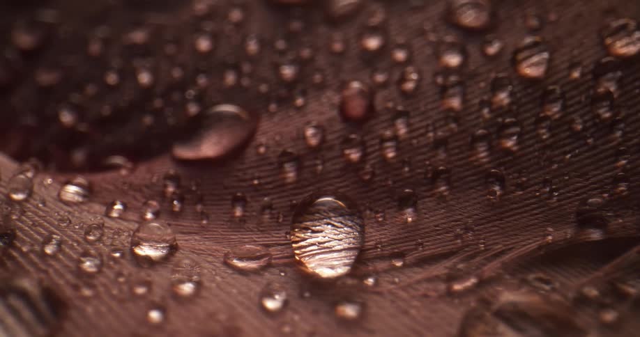 Water droplets and spheres shine in the light on a textured surface