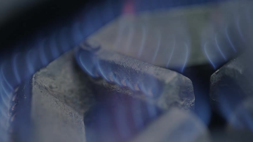 Blue flames rising from a burner