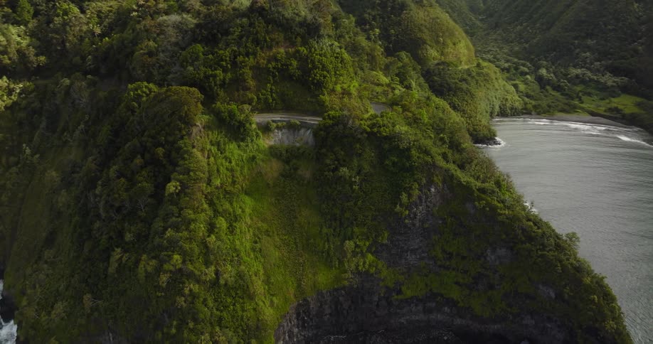 Aerial view ofmountains near a river is displayed in spring