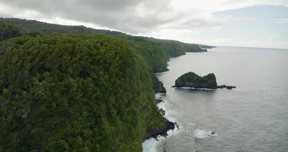 An aerial view of the shore and ocean