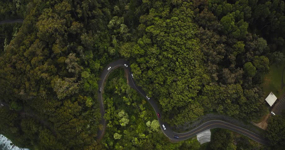 Cars traveling on a winding coastal road