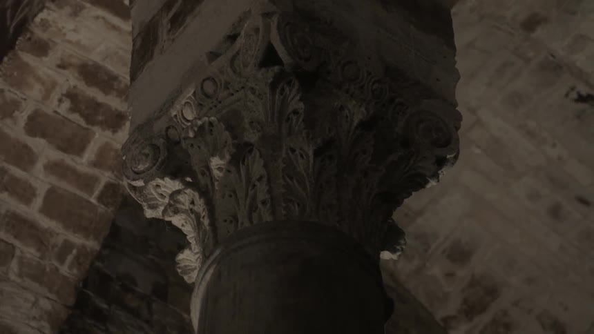Decorative column supporting part of an old building