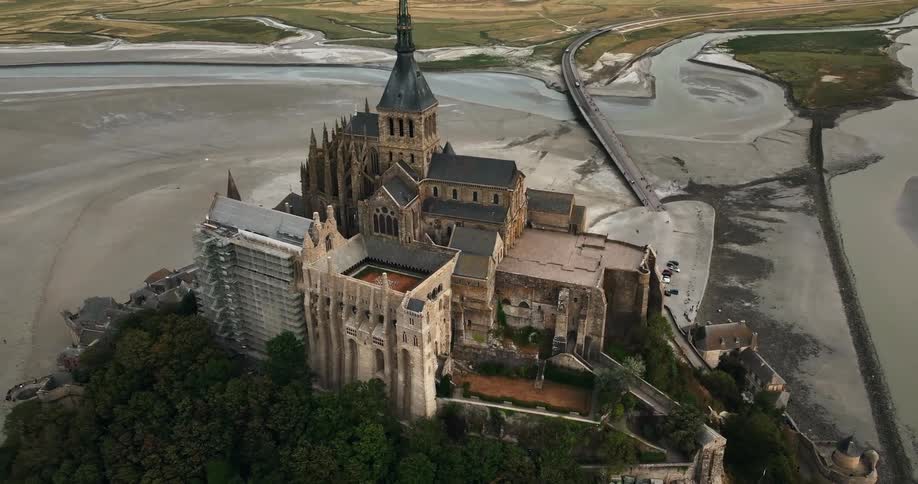The castle is surrounded by water
