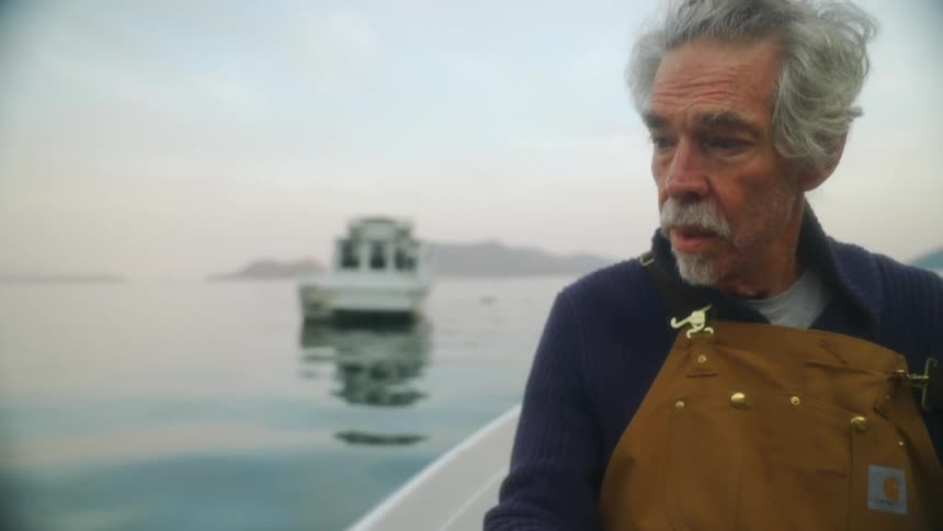 A man operates a small boat in the sea