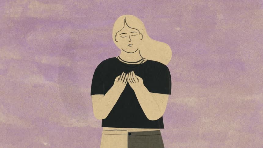 An animated drawing of hands reaching for a young woman before she disappears