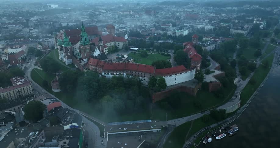 Aerial view of an urban city during spring is displayed