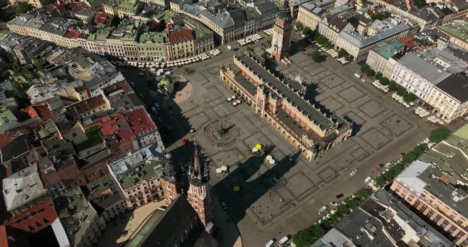 An aerial view of buildings in a city in the daytime