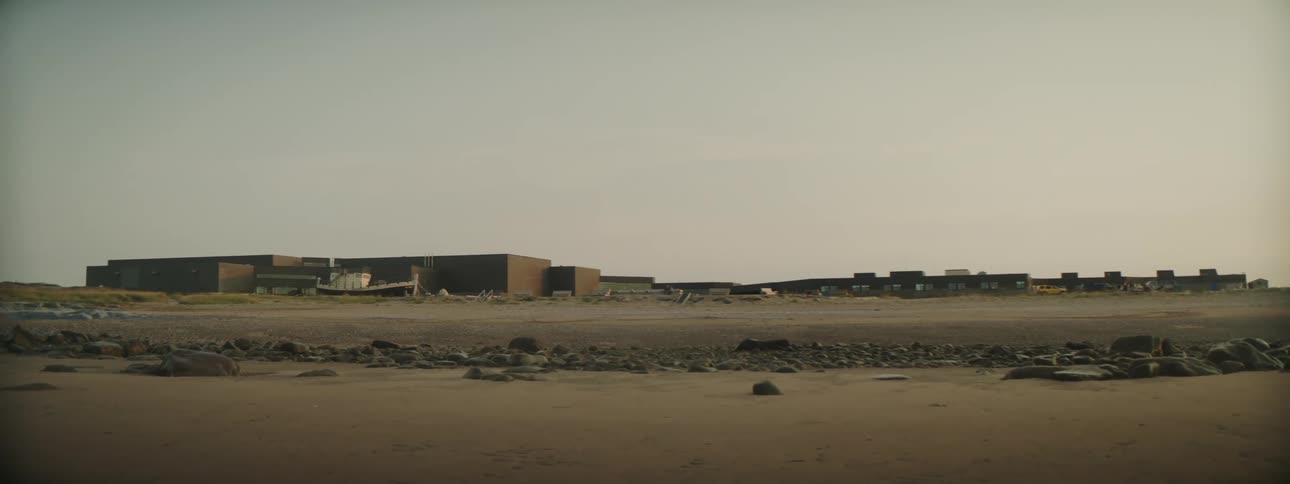 Complex of low buildings on a deserted area at morning
