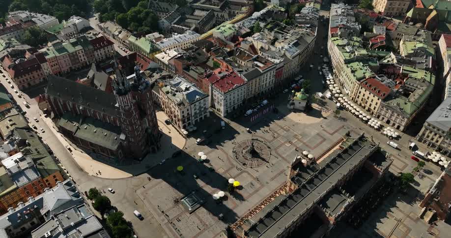 Vehicles and pedestrians travel around the city