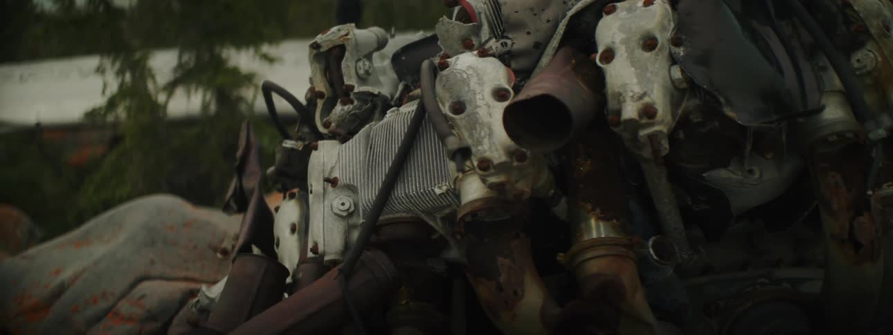 Close up of aircraft engine in the field