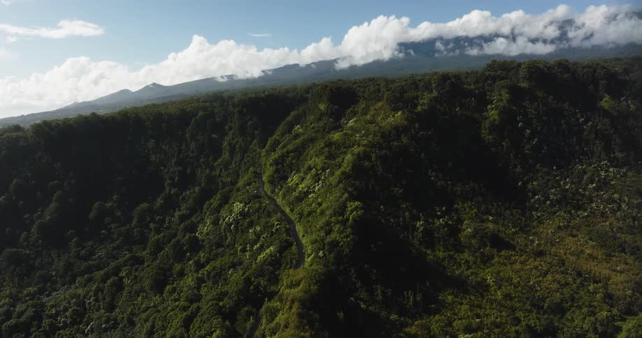 An aerial view of a mountain range