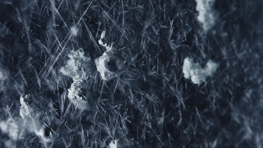 Close up of thing ice crystals forming in front of a black background