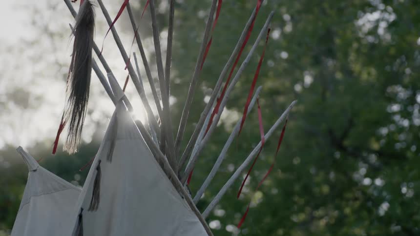 Ribbons on poles move in the breeze