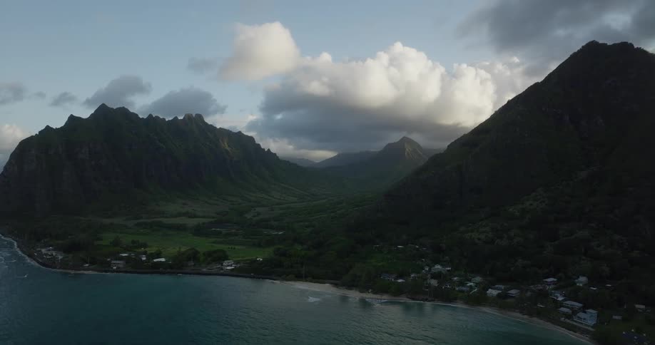 A mountain valley on the coast during the day