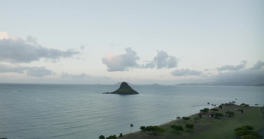 An aerial view of the shore and ocean