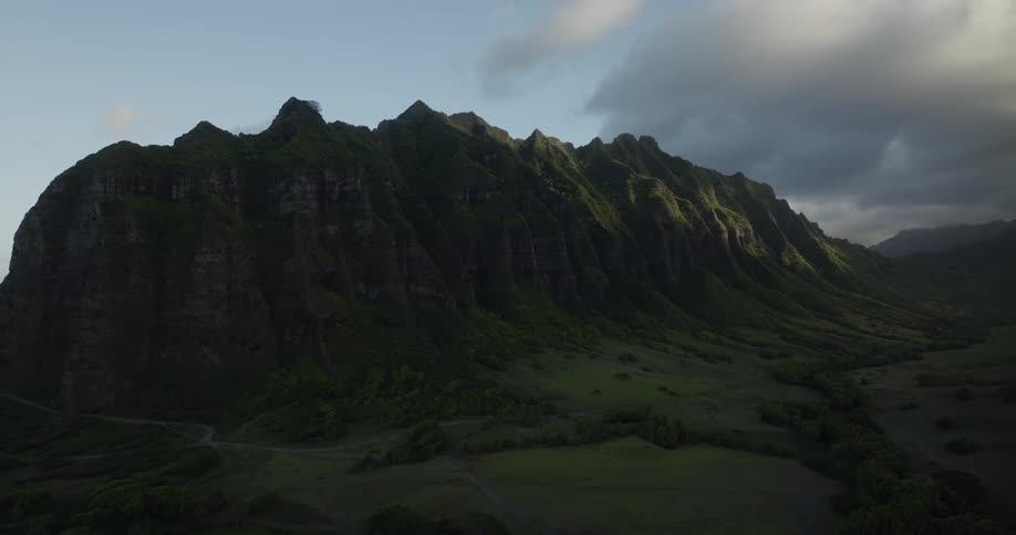 An aerial view of a valley in the hills