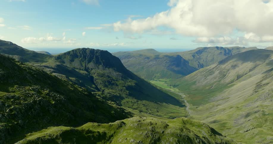 A landscape view of hills and a valley
