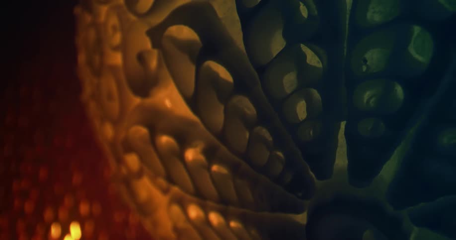 Lights shining on an abstract sculpture