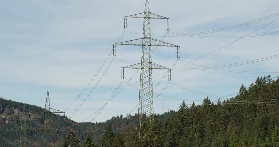 The view is of a cable power line in the middle of the day