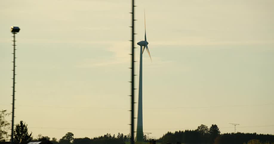 A wind turbine in a rural area